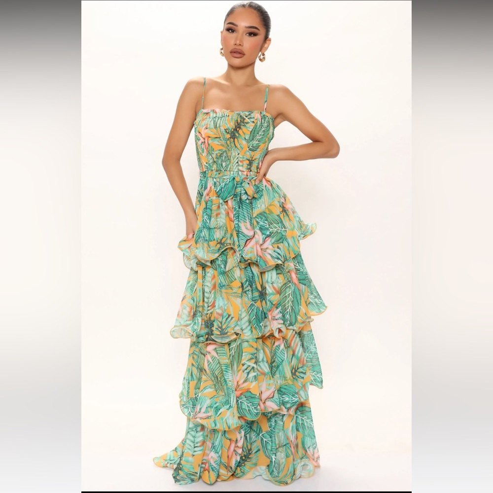 Next Tropical Trip Maxi Dress - Mustard/combo
Size: XL